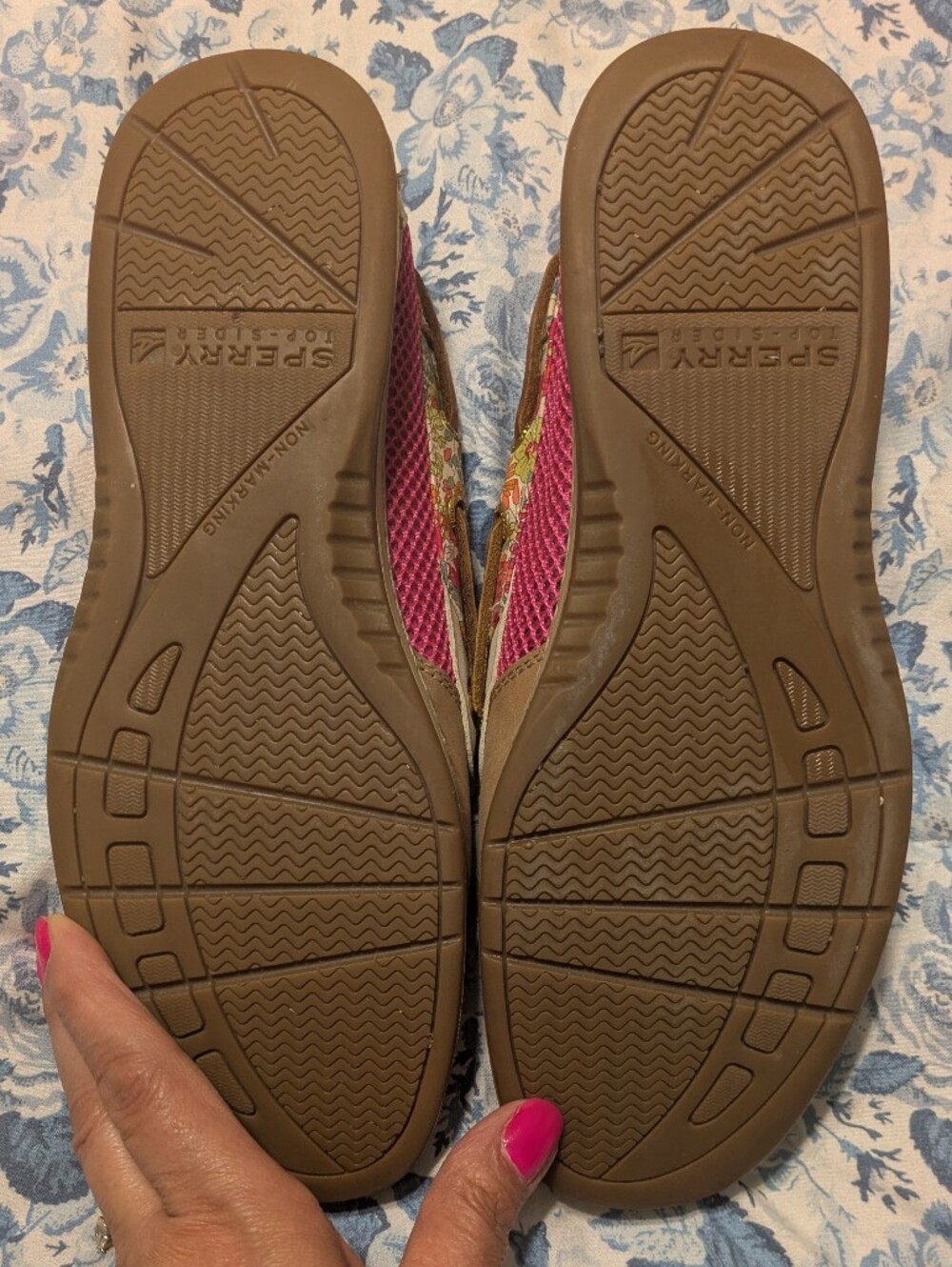 Sperry Women’s Tan Boat Shoes with Floral Trim - Pink Accents - Picture 6 of 6